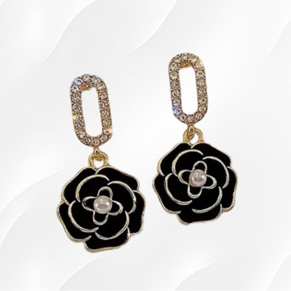 Fashion Jewelry Jewelry - New Black Camila Enamel and Rhinestone Dangle Earrings
